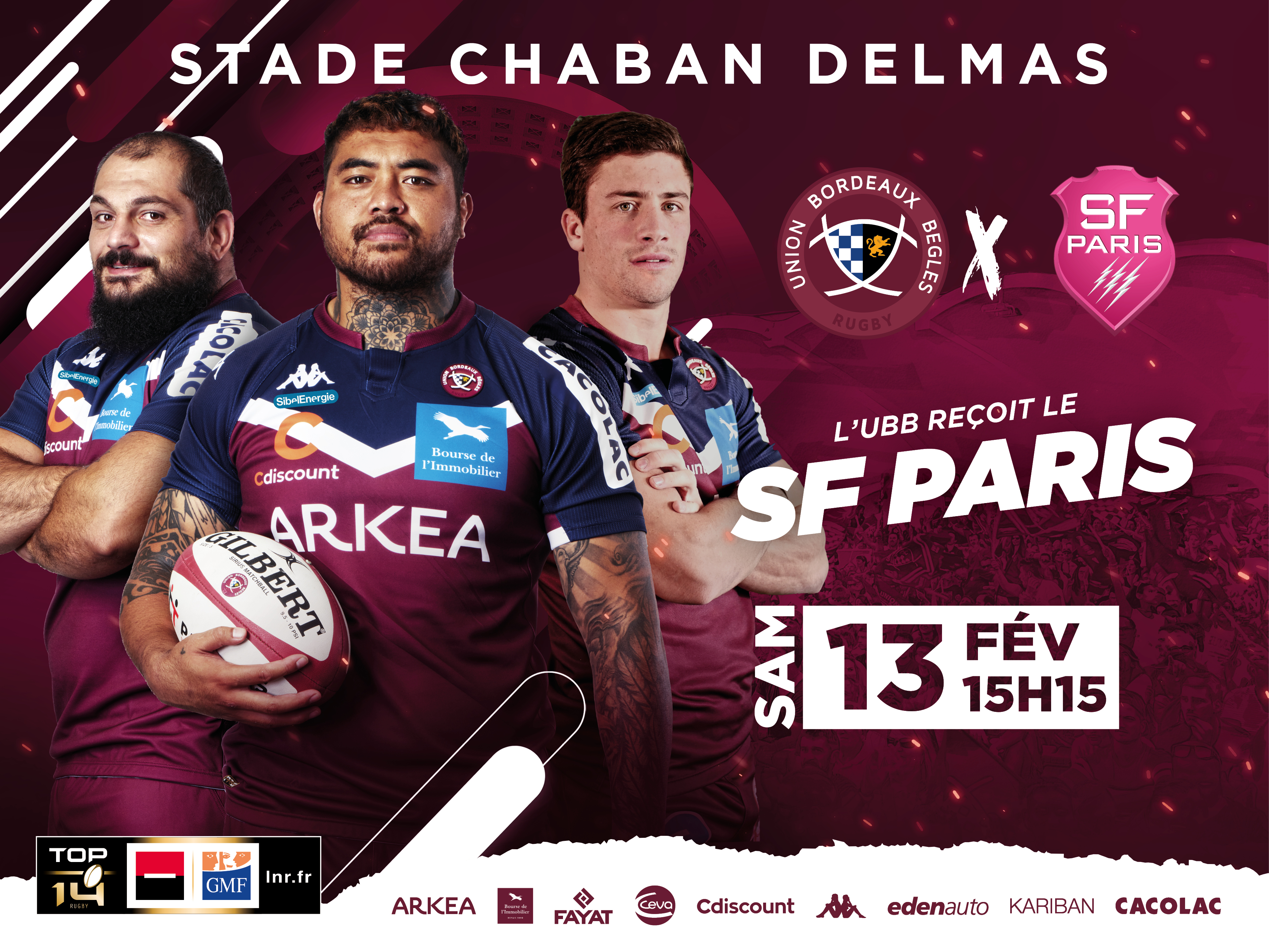 UBB - SF Paris, samedi 13 f&eacute;vrier &agrave; 15h15 &agrave; Chaban Delmas