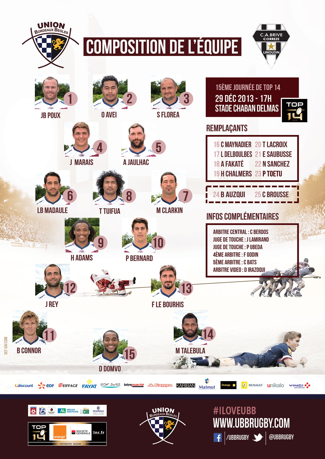 Composition UBB - Brive 29 d&eacute;cembre 2013 