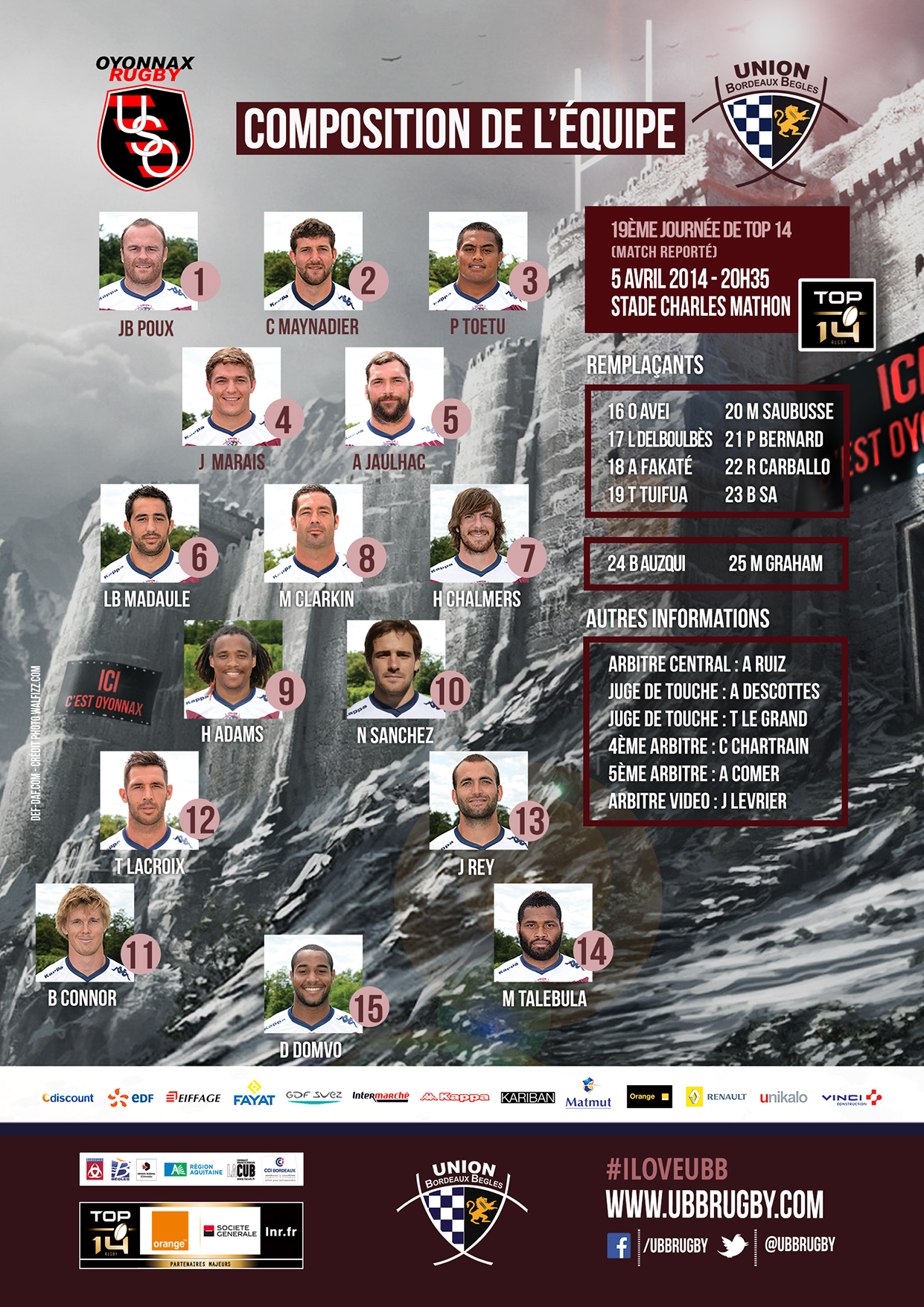 Composition Oyonnax - UBB 2013-2014 Top 14 Composition Oyonnax - UBB 2013-2014 Top 14