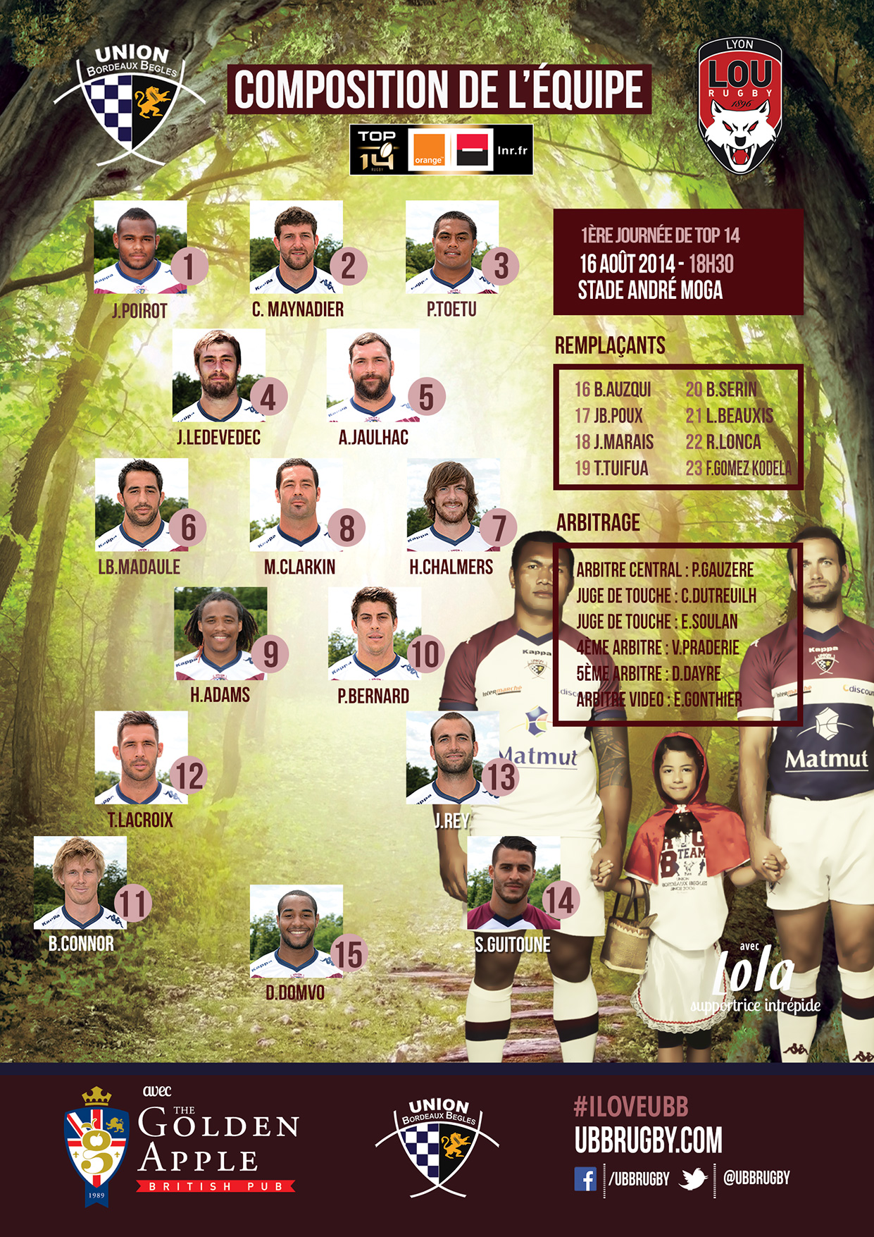 Composition de UBB - LOU RUGBY - SAISON 2014 2015