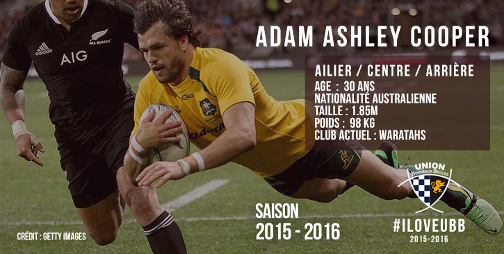 Adam Ashley Cooper Union Bordeaux Bègles 2015 - Credit Getty Images Adam Ashley Cooper signe a l UBB - Credit Getty Images
