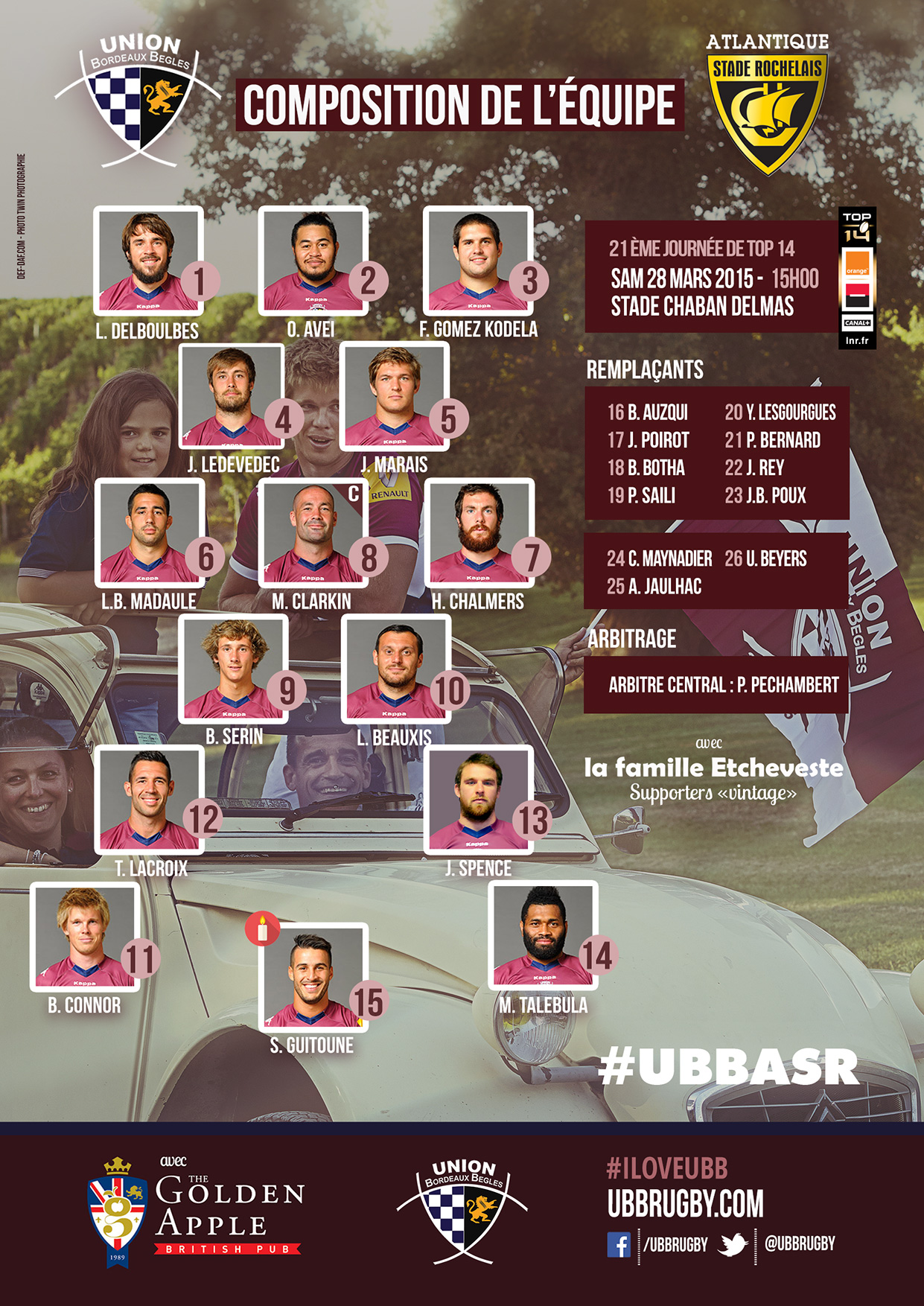 Composition UB - Stade Rochelais - saison 2014-2015