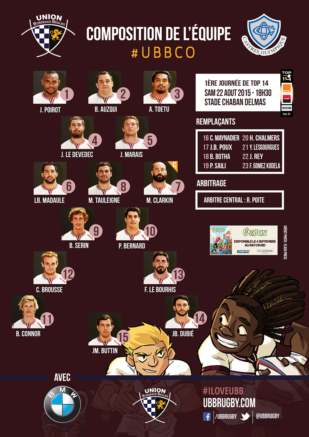 Composition UBB TOP 14 2015-2016